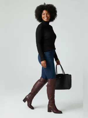 Franco Sarto Women’s Tall Brown Leather Heeled Riding Boots wide calf thumbnail 2