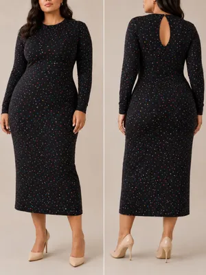 Dancing Leopard Dove Black Abstract Print Long Sleeve Bodycon Stretch Midi Dress thumbnail 10