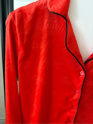 JUICY COUTURE Orange Velour Long Sleeve Button Down Pajama Shirt thumbnail 3
