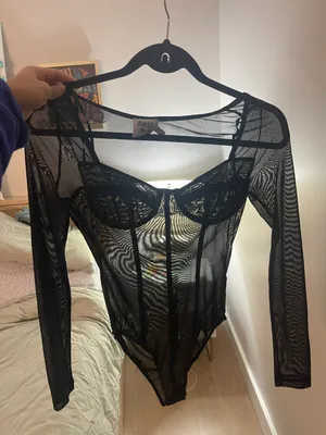 Princess Polly Black Mesh Bodysuit thumbnail 4