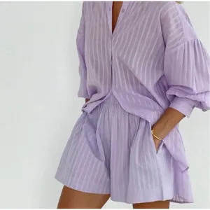 Vita Grace lilac sky M Isla cotton beach striped shorts thumbnail 3