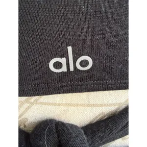 Alo Yoga Womens Black Wrap Tie Waist Long Sleeve Ribbed Crop‎ Top Scoop Neck thumbnail 4
