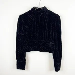 ZARA Velvet Metallic Long Sleeve‎ Crop Top Women's Size S Black Party Glam thumbnail 2