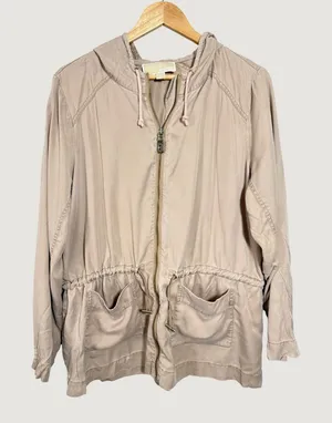 Michael Kors Womens Tan Lyocell Hooded‎ Anorak Jacket Drawstring Waist Large thumbnail 1