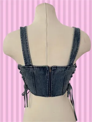 Papermoon denim corset bustier side strings adjustable western streetwear XS thumbnail 2
