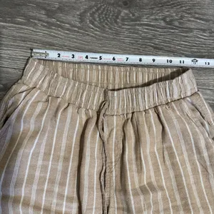 Briggs Womens Small Pants‎ Tan White Striped Wide Leg Linen Blend Elastic Waist thumbnail 6