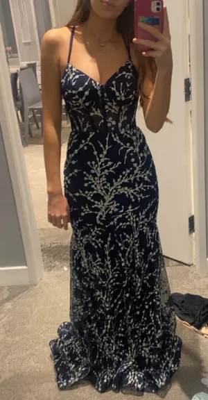Prom Dress David's Bridal Blue Navy Long thumbnail 1