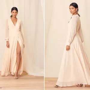 LULU's Sexy Chic Bridal Wedding Shower Elopement Flowy Romantic Wrap Dress thumbnail 3