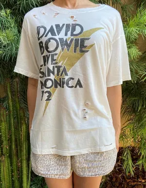 David Bowie Live Santa Monica '72 Light Cream crewneck T-shirt Size M thumbnail 1