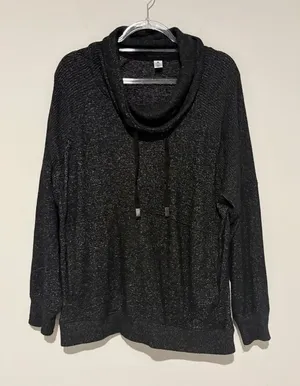 Member’s mark Soft Stretchy cowl neck lounge Sweater Pockets marled black XL‎ thumbnail 1