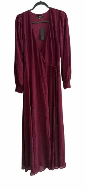 NWT Lulu's My Whole Heart Plum Long Sleeve Wrap Dress Size S thumbnail 1