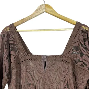 Solitaire Ravi Khosla Floral Lace Square Neck Mini Dress Brown Boho Size M thumbnail 5