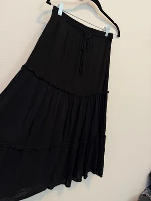 Black Maxi Peasant Tiered Skirt  thumbnail 5