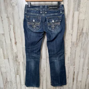 Rock Revival Tori Bootcut Dark Wash Distressed Button Pockets Jeans Womens‎ 26 thumbnail 5