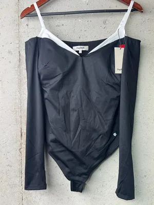 Popilush Shapewear Long Sleeve Cold Shoulder Tummy Control Bodysuit sz L thumbnail 3