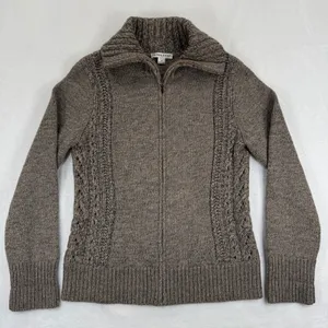 Pendleton Womens Brown 100% Merino Wool‎ Full Zip Cable Knit Cardigan Sweater M thumbnail 1