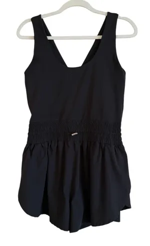 Anwnd Black Drawstring‎ Waist Scoop Neck Romper Women's Size Large Sporty thumbnail 1