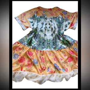 Boho Patchwork Floral Prairie Dress L Cottagecore Babydoll Ruffle Hem Pockets thumbnail 6