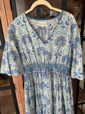 Sohana block print maxi dress cotton Zoey floral smocked tiered ruffle boho thumbnail 4