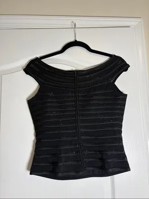 Cache Beaded Black Off the Shoulder Bustier Top Formal size 4 thumbnail 4