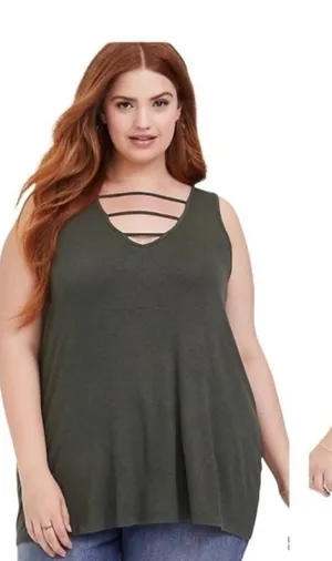 Torrid -1639 Super Soft Knits Green Ribbed Tank Top V Neck Sleeveless Size 0 / L thumbnail 1