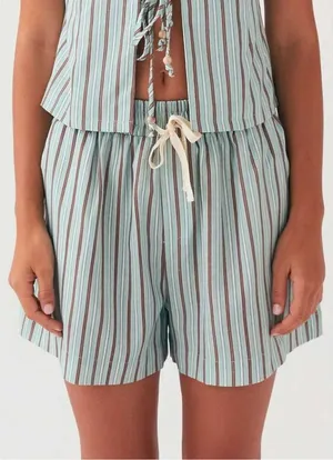 Peppermayo Striped Elastic Waist Shorts AU/UK 8 US 4 Teal Brown Drawstring Summe thumbnail 1