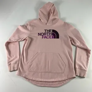 The North Face Hoodie Womens Medium Pink Graphic Sweatshirt‎ Curved Hem Cotton thumbnail 1