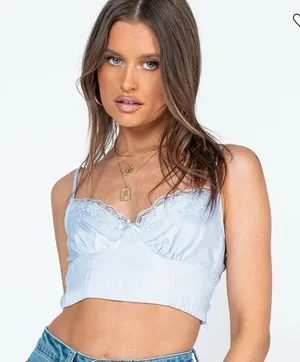 Princess Polly Light Blue Satin Lace Cami - Size‎ US 4 thumbnail 1