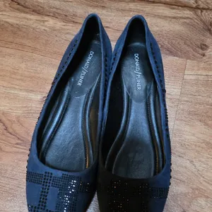 Donald Pliner Navy Suede Rhinestone Embellished Ballet Flats thumbnail 6