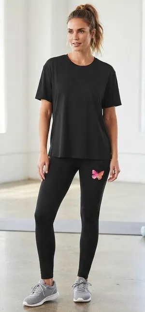SHEIN‎ Black Short Sleeve Tee & Butterfly Print Lounge Pants Set Women XL thumbnail 1
