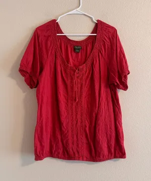 Eddie Bauer Red Short-Sleeve Peasant Blouse thumbnail 1