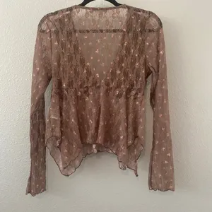 Brown Lace Fairy Top Large Feminine Fairycore Lacey Babydoll Mesh Coquette thumbnail 2