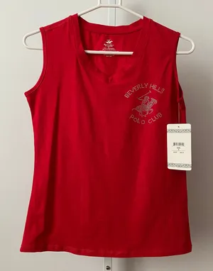 Beverly Hills Polo Club Cotton Sporty Chic Rhinestone Tank Top S‎ Red thumbnail 1