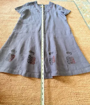 Vintage Blue Cactus Linen Dress Made USA Southwest Print Button Front thumbnail 4