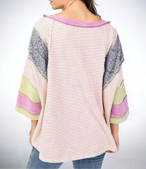Size S (Oversized) Easel Los Angeles Mineral Washed Stripe Mix & Match Terry Kni thumbnail 3