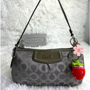 COACH y2k Patent Leather Canvas Gray Signature Canvas Wristlet Mini Purse thumbnail 1
