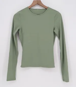 Unbranded Sage Green Long Sleeve Athletic Compression Top Crew Neck Slim Fit thumbnail 1