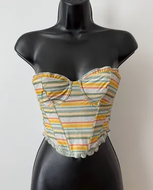 Out From‎ Under sz S Urban Outfitters Striped Bustier Corset Top Yellow Boho thumbnail 1