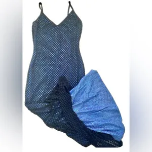 Rampage Old Hollywood Glam Black Netted Blue Lined Sequined Floor Length Dress thumbnail 4