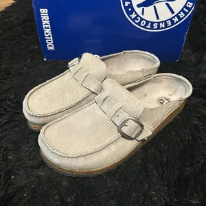 Birkenstock Buckley gray suede clogs mules slip on shoes new thumbnail 2