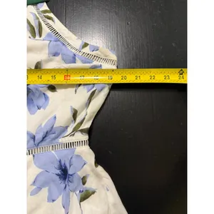Lulus Blue White Floral Halter Midi Dress Handkerchief Hem Ladder‎ Lace XL thumbnail 4