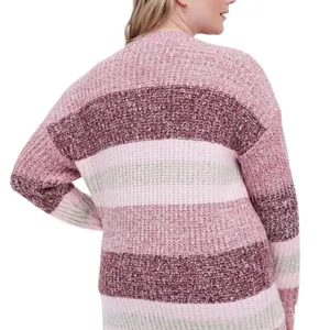 Torrid Pullover‎ Slouchy V-Neck Tunic Sweater Chunky pink ombre Stripe M/10/00 thumbnail 5