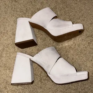 Free People Love‎ is Everywhere suede leather ivory block heel sandals 37.5 cre thumbnail 5