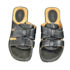 Born Black Leather Wedge Slide Sandals Women 8 39 W3496 K6 Contrast Stitching thumbnail 3
