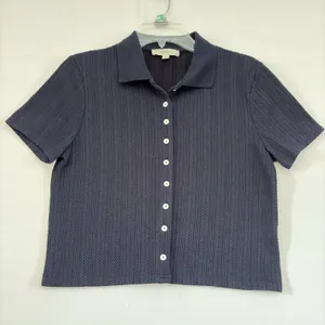 Atelier womens Blue Short Sleeve White Button Up‎ Sweater Preppy Work Casual XL thumbnail 1