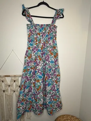 Anthropologie Roller Rabbit Dress Blomst Doe Silk Cotton Floral Shirred Sundress thumbnail 7