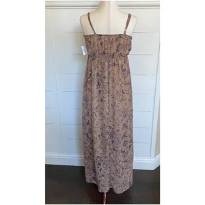 Nordstrom Soprano Brown Tan w/Navy Flowers Sheer Ruffled Flowy Dress XS NWT‎ thumbnail 7