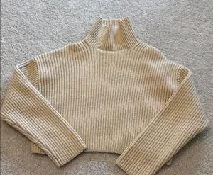 Cozy Tan Ribbed Turtleneck Sweater thumbnail 1