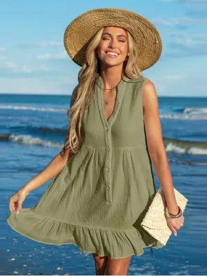 Cupshe Olive Green Sleeveless Mini Dress thumbnail 1