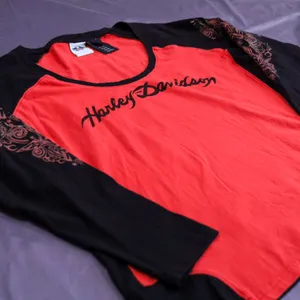 Harley-Davidson Graphic Long Sleeve Top Womens 1W Red Black Tribal Biker Y2K thumbnail 5